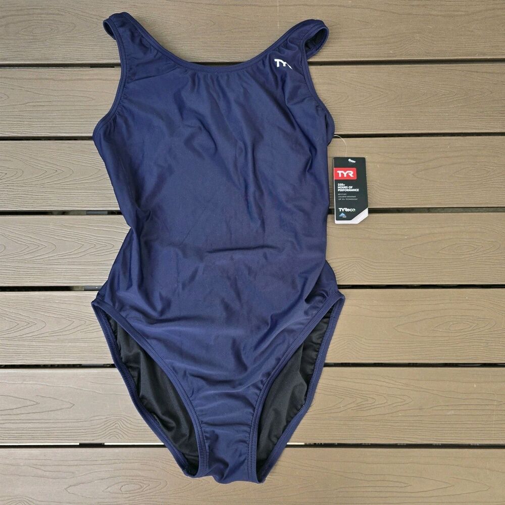 TYR Women's Durafast Solid Navy Maxfit 1 piece Swimsuit Sz 36 NEW